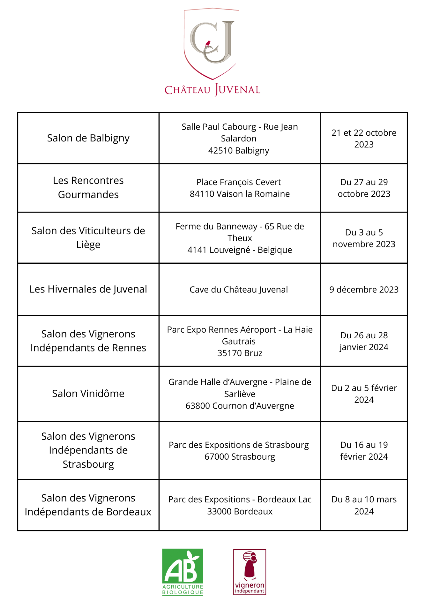 Pour info cha teau juvenal participe aux salons suivants 1